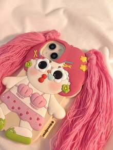 卡通搞笑鼻涕虫女孩马尾辫 DIY 手机壳，兼容 17/16/15 Pro Max，个性化可爱保护套，兼容 14 新款、13、12、11、15 PM，硅胶防摔 - 彩色 - 查看 2