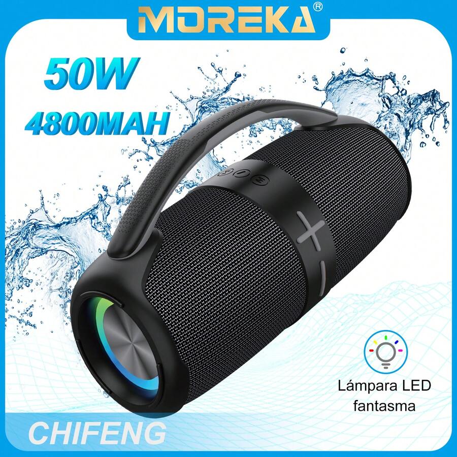 MOREKA Altavoz Bluetooth inalámbrico portátil, batería grande de 4800 mAh para una batería de larga duración, reproducción de alta potencia de 50 W, fidelidad de graves, adecuado para regalos navideños, adecuado para reuniones en casa, fiestas navideñas, reuniones, campamentos al aire libre, reproductor de música para escalar montañas