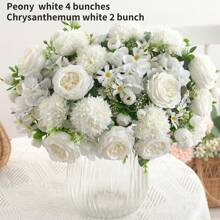 3 Buquês Artificial de Peônia, Hortênsia e Crisântemo, Flores Artificiais de Toque Real, Buquê de Mão para Noivas, Decoração para Casa e Escritório, Arranjos Florais Artificiais Centrais, Decoração de Jardim Externo, Casamento, Aniversário, Chá de Panela