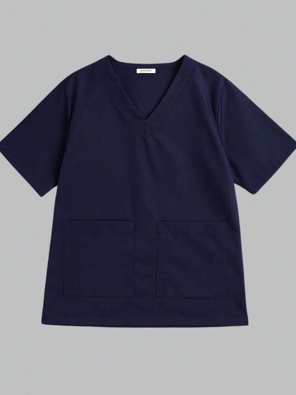 Camisa Masculina Gola V Com Bolsos Esteticista Clínica Médica Dentista Profissional Estudante Tecido Premium Azul Marinho