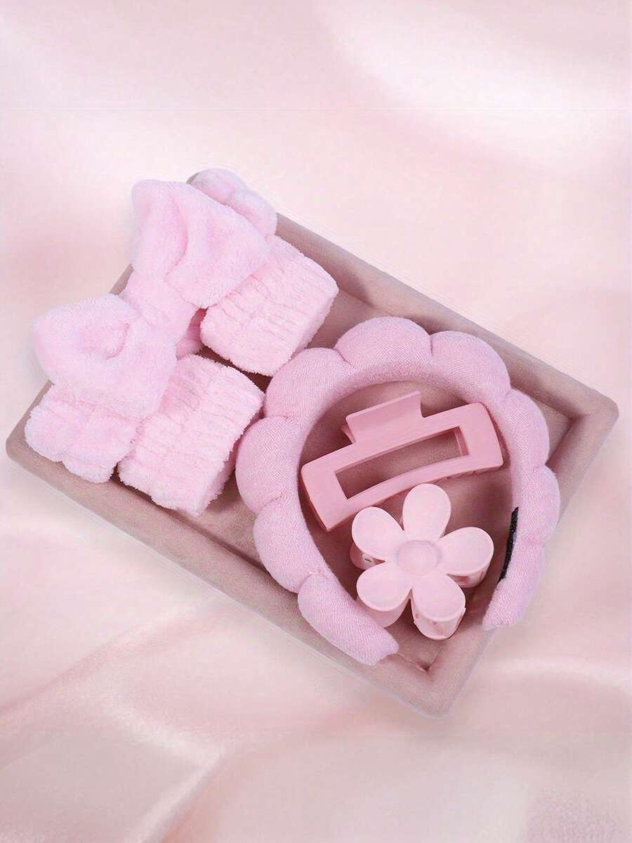 1/6pcs Set Of Soft Facial Headbands, Wristbands, Hair Clips And Scrunchies, Including Washing Face Scrunchie, Headband, Wristband, Fluffy Hair Scrunchie And Flower Hair Clip, Makeup Headband And Wristband, Fluffy Makeup Headband For Washing Face, Skincare Headband, Beauty, Skincare Products, Spa, Self-Care, Skincare Tools, Facial Care, Beauty Supplies, Skin, Facial Cleanser, Face - Multicolor - View 1