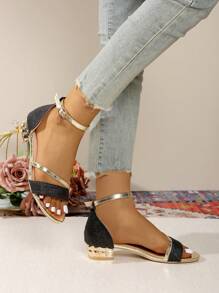 New Fashion Double Strap Open Toe Sandals, Ankle Buckle Design, Stylish Elegant Sandals