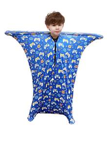 儿童印花感官睡衣 - 弹力游戏睡袋，适合 3-5 岁儿童 - 透气涤纶面料 - 中号 - 运动袜，S 码