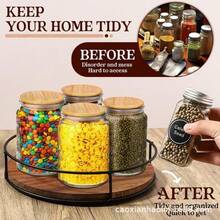 360°旋转木制化妆品收纳盒，带钢制手柄 - 适用于浴室和梳妆台的化妆品收纳托盘，非常适合存放杂物和配件浴室配件返校