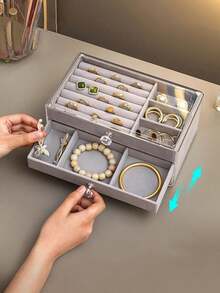 1个5/3层透明亚克力首饰收纳盒，多层抽屉式首饰盒，大容量首饰收纳盒，可收纳耳环、戒指、项链、手链和吊坠。适用于浴室、桌面、梳妆台和卧室。