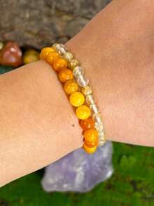 1pc Yellow Jade Bracelet For Women & Men - Wealth & Prosperity Symbol, Attraction Love Positive, Unisex Jewelry Gift For Daily Wear - Yellow - View 3