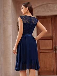 MIUSOL Floral Lace Ruffle Trim Wrap Hem Chiffon Party Swing Dress