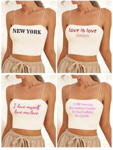 Custom Short Camisole, Women's Custom Camisole - Add Your Text (Country/Place Name/Number/Phrase/Name/Word, Etc.), You Can Choose Your Favorite Font And Color To Design Your Own Personalized Printed Camisole As A Gift For Girlfriends, Dating Couples, Etc. Comfortable And Casual, Women's Camisole, Custom Printing, Custom Camisole, Custom Tops - Apricot - View 2