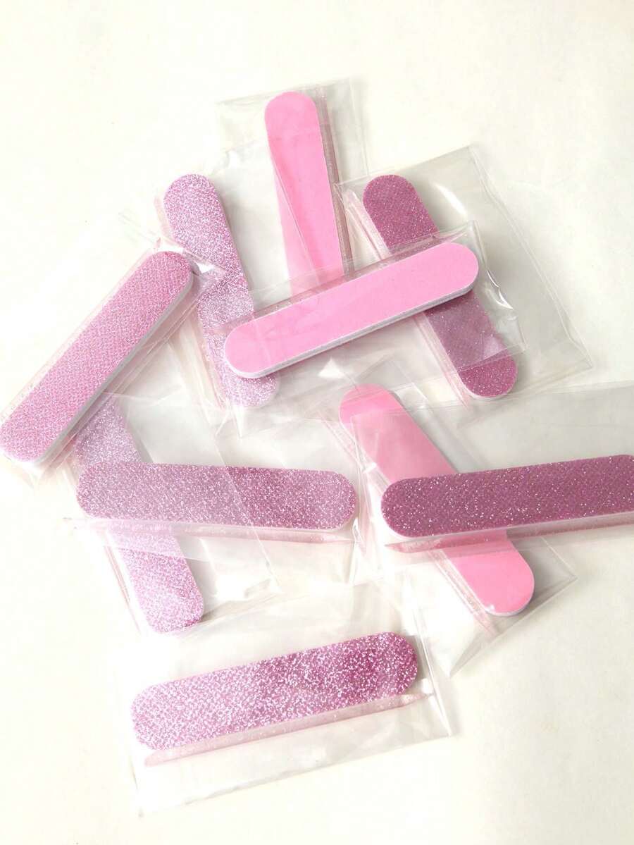 10 包闪光粉色两用一次性迷你指甲锉套装用于美甲打磨抛光缓冲指甲锉块专业美甲套装（粉色）