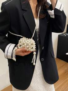 Cute Mini Purse Women Fashionable Beaded Silver Color Crossbody Coin Lipstick Bag