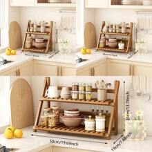 1pc Bamboo Kitchen Storage Rack, Foldable Desktop Organizer Shelf, Small Multi-Purpose Household Storage Rack
