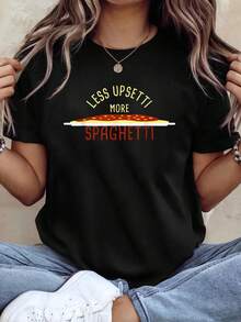 More Spaghetti Less Upsetti Shirts Pasta Italian T T-Shirt - Black - View 1