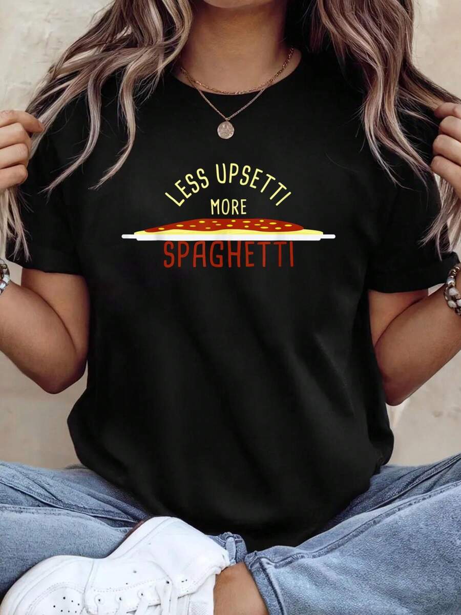 More Spaghetti Less Upsetti Shirts Pasta Italian T T-Shirt - Black - View 1