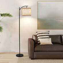 Modern Curved Floor Lamp With Fabric Shade – 65" Tall, Adjustable Arm, 3-Color LED Bulb Included - View 9