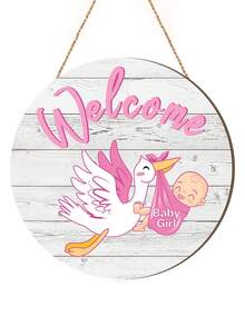 粉色木质迎婴门牌，2 件套，女婴性别识别门牌，欢迎标志，悬挂花环，圆形乡村风格木质农舍装饰，节日前门装饰，房间装饰和婴儿淋浴间装饰，门廊派对用品，木质悬挂装饰，扁平悬挂，木质悬挂家居装饰，悬挂标志门牌。（约 11.81 英寸） - 粉色 - 查看 7