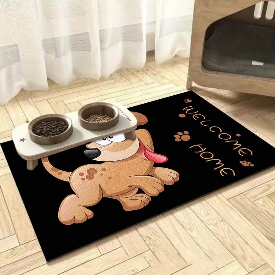 1 pieza Alfombra de alimentación para mascotas con estampado de huellas de perro "Bienvenido a Casa", de secado rápido y fácil de limpiar, para tazón de comida de perro/gato, almohadilla para jaula de mascotas, apta para todas las estaciones