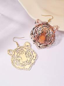 1 Pair Vintage Hollow Tiger Head Pendant Earrings, Suitable For Vacation