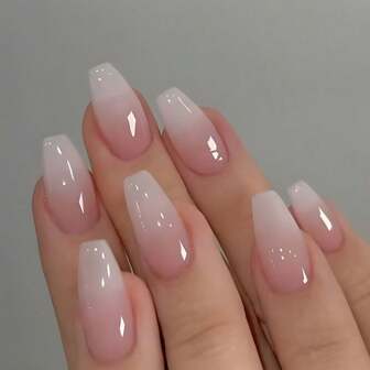 Wearable Nail Sticker Set, Sweet & Gentle Girl Nail Stickers, Icy Gradient Nude White Nail Wraps