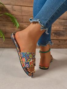 Sandale de plajă pentru femei, mărimi mari, confortabile, casual, de zi cu zi, vopsite în stil Tie-Dye, pentru exterior - Multicolor - Vizualizare 5