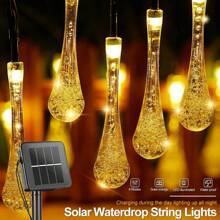 Solar String Lights, Small Crystal Ball/Waterdrop-Shaped Lights, Outdoor String Lights, With 8 Lighting Modes, Waterproof, Powered By Solar Energy. Suitable For Summer Gardens, Yards, Porches, And Can Be Used For Wedding And Party Decorations (Warm White).