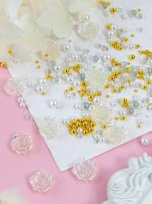 1 boîte Fournitures artisanales mélangées de perles en résine rose aurore boréale 3D pour la réalisation de bijoux, cartes, cadres photo et autres décoration artisanale.