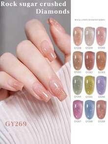 12 件 2025 新款情人节礼物春夏冰糖碎钻细闪星光闪耀炫彩梦幻精致透明凝胶指甲油，夏季色彩搭配细磁粉用于美甲，搭配底漆和面漆，需要紫外线，植物基凝胶 12 色套装适合初学者、家庭、办公室、通勤、约会、无病毒，沙龙级风格，可保持 28 天。