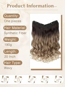 Extensions de cheveux Extensions à clipper en forme de V Extensions de cheveux ondulés Extensions synthétiques en 1 pièce seul morceau avec 5 clips de sécurité Extensions de cheveux à clipser pour usage quotidien des femmes