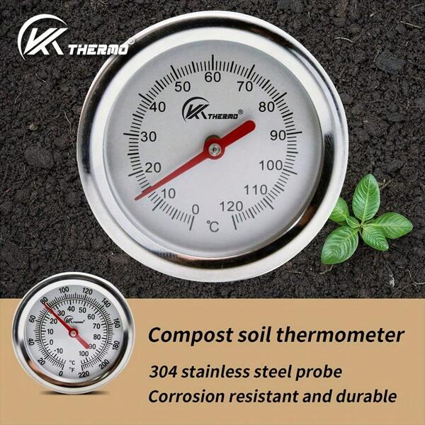 KT THERMO 1 pièce Thermomètre de sol de compost de 50 cm/20 pouces pour l'agriculture, jauge de température en acier inoxydable pour le jardinage et la plantation extérieurs, thermomètre agricole en °C/°F, outils pour vérifier la température dans le compost et le sol