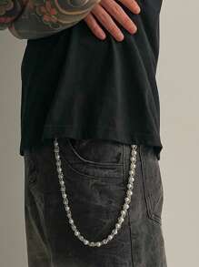 1 Stück Nische Mode Hip-Hop Personalisierte Faux Kunstperle umwickelte Jeansenkette, Taillenkette Accessoire für Männer, Mode Street Outfit Accessoire, Geschenk