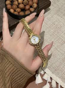 1 pieza Reloj de moda de estilo clásico francés de lujo, con carcasa de concha azul, diseño simple y elegante, adecuado para uso diario y como regalo de cumpleaños