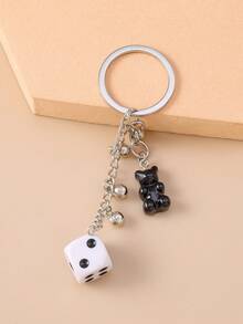 1pc Creative Beaded Dice & Bear Keychain, Unisex For Everyday Wear Car Accessories Bag Charm School Cartoon - Multicolor - View 10