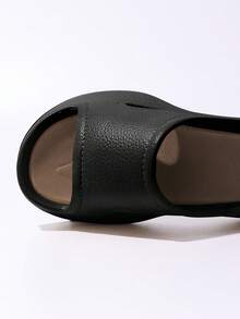 女士厚底拖鞋，时尚舒适厚跟凉拖，适合室内外穿着 - 黑色 - 查看 4