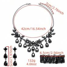 4pcs/Set High-End Tassel Jewelry Set Includes Necklace, Earrings, Bracelet, Ideal For Brides, Weddings And Parties - Black - View 3