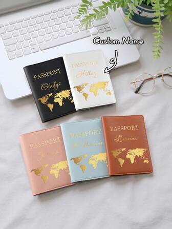 Ayotu Customized Name & Text LOGO Leather World Map Passport Holder, Smooth Texture PU Passport Case, Passport Air Ticket Holder, Travel Storage Bag, Foldable Portable Multi-Functional Storage, Essential Customized Gift For Holiday Travel And Commuting, Essential Gift For Group Tours, Family And Friends Birthdays, For Holiday/ Vacation, For Outdoors/Outings/Travel/Hiking/Stadium/Sports/Climbing, For Business/Commute/Work/Office