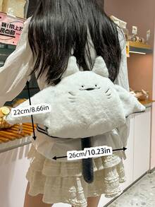 新款创意蝠鲼造型多功能背包，女士斜挎包，动物休闲单肩包，个性化手机零钱包，女士派对购物纸巾口红收纳袋，生日礼物，完美背包配件，学院风背包 - 白色 - 查看 3