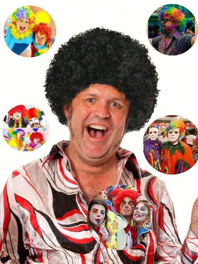 Colorful Fluffy Explosion Head Synthetic Wigs For Party, Holiday, Halloween, Costume, Masquerade Ball (Glasses Not Included)