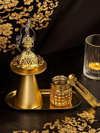 1PC/1 Set Of Islamic Metal Incense Burner, Arabic Wrought Iron Small Incense Burner Set, Suitable For Room Decoration, Can Be Used As A Holiday Gift, Back-To-School Gift, Souvenir Or Living Room Accessories