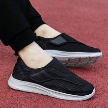 Chaussures de sport décontractées respirantes à mailles à large ajustement avec lanières larges et lâches, convenant aux hommes âgés souffrant d'un oignon ou d'un œdème au pied. Baskets légères et confortables pour les hommes d'âge mûr et les pères plus âgés, toutes saisons - Noir - Voir 6