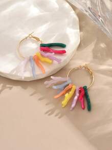 1 Pair Women Bohemian Woven Geometric Resin Faux Coral Earrings (Resin Color Random)