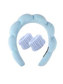 1 pièce/2 pièces/3 pièces Set de bandeaux de spa en forme de nuage, bandeaux et serre-poignets en éponge torsadée douce pour le yoga, les soins de la peau et le maquillage. Bandeaux de lavage du visage de couleur unie pour femmes. Set de bandeaux et serre-poignets de douche pour le maquillage et le lavage du visage. Accessoires pour la tête et les cheveux pour la rentrée scolaire