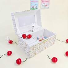 1pc Tartan Rabbit Shaped Jewelry Music Box, Bedroom Decor Accessory, Jewelry & Stationery Organizer With Mirror & Built-In Music, School Supplies,Back To School