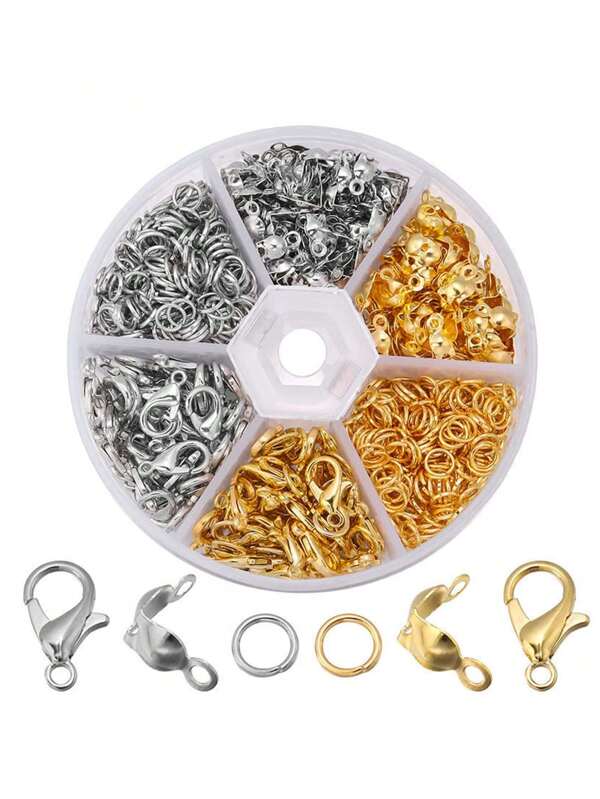 450 Stücke/Box Schmuckherstellungskit inklusive Karabinerverschluss, Sprengringen, Quetschverbindern für DIY Armbänder, Halsketten, Schmuckverbinder & Zubehör