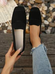 Zapatos casuales de mujer con punta puntiaguda y sin cordones, multicolor, ligeros, cómodos, adecuados para uso al aire uso casual - Negro - Ver 5