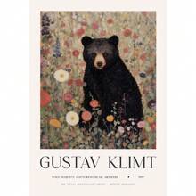 Peinture sur canevas de style poster rétro avec des motifs de fleurs nordiques, d'animaux comme le paon, le lama, le tigre royal du Bengale et le lion, selon le style de Gustav Klimt. Décoration murale pour la maison, cadeau avec option de cadre