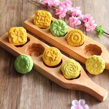 1 Set Of 4 Flower-Shaped Wooden Stamps, Wooden Mooncake Molds, DIY Hand-Pressed Mooncake Stamps, Dim Sum Desserts, Mung Bean Cakes, Pumpkin Cakes, Biscuits, Steamed Buns, Mid-Autumn Festival Pastry Molds, Biscuit Cutters, Mooncake Makers, Baking Tools, Suitable For Restaurants/Outdoors/Dining/Parties/Gifts/Festivals