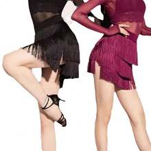 拉丁舞女短裙成人流苏连衣裙练功/舞台服装演出三层裙恰恰舞服装 - 彩色 - 查看 4