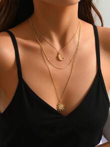 3pcs/set Sun & Moon Pendant Necklace