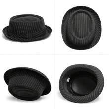 JEWELRYWE Men's And Women's Striped Tweed Hats, Classic Short-Brimmed Manhattan Jazz Hats, Unisex Dress Hats, Felt Hats, Suitable For Daily Matching And Formal Occasions