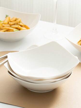 8-Inch White Salad Bowls, 2pcs/4pcs/6pcs/10pcs Sets, Reusable Plastic Bowls & Plates For Salads, Cold Dishes, Desserts, Party Food, Stackable Storage, School Supplies