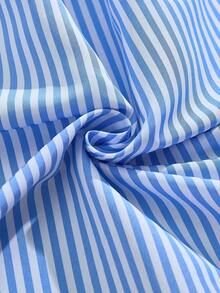 女童条纹衬衫，荷叶边下摆，无袖连衣裙，配腰带 - 藍色 - 查看 8